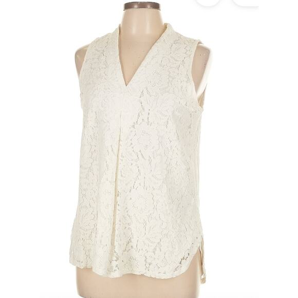 ECI Lace Sleeveless Blouse White Ivory Small Layering Top - Picture 1 of 6